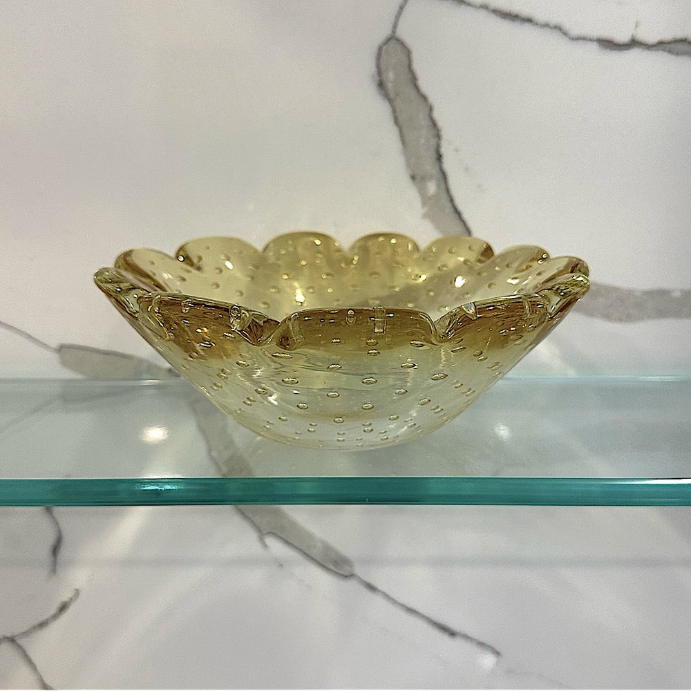 Translucent Yellow Flower Hand Blown Glass Bowl - Picture 2 of 5